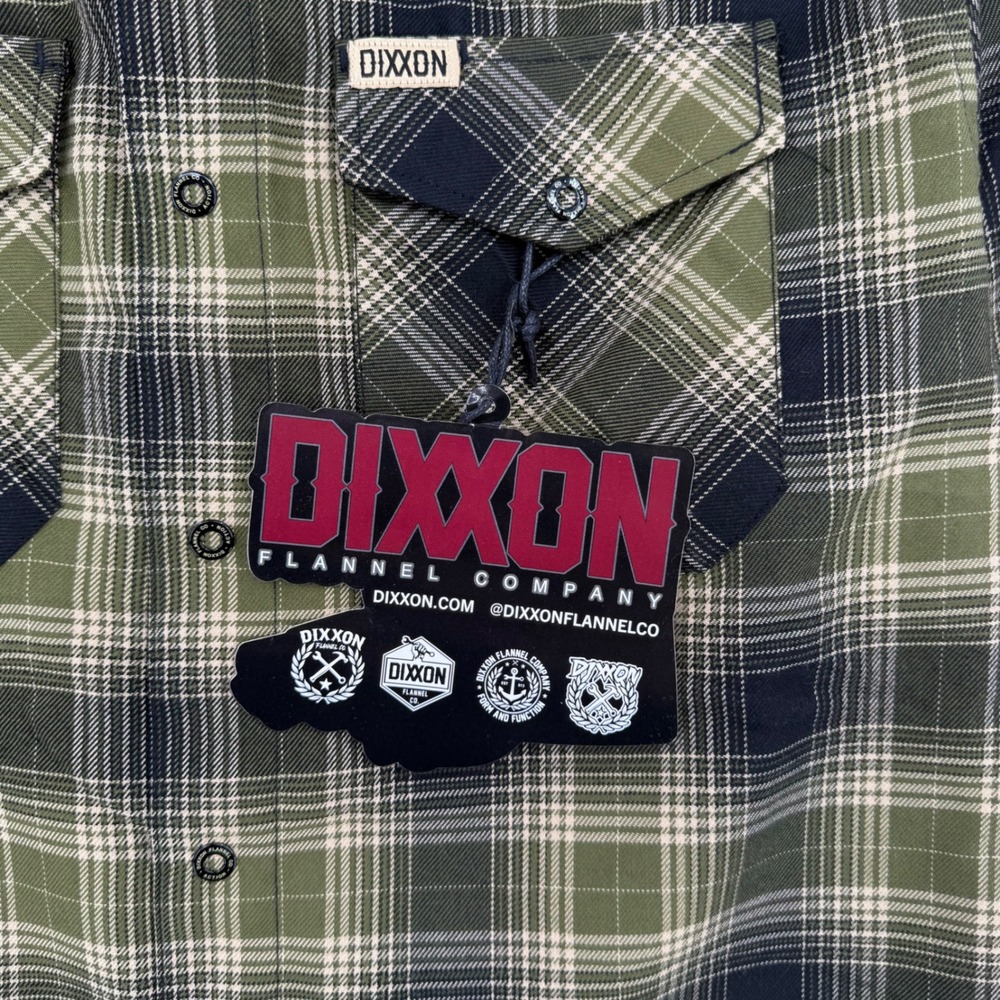 Dixxon Flannel Action Olive Green Black Plaid D-Tech Snap Button Shirt Mens M - Picture 5 of 16